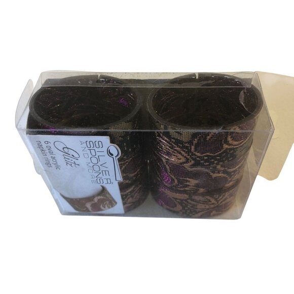 Silver Spoons Napkin Rings Set Of 6 Oval Acrylic Burgandy Gold Glitz Boxed - Picture 4 of 8